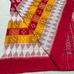 Yellow- red barfi cotton Maniabandh saree