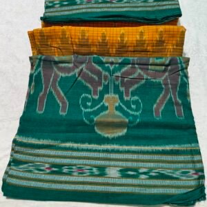 Mustard Yellow -half Green  border Maniabandha cotton  Saree