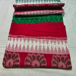 Leaf Green -red  flower Maniabandh cotton  Saree