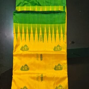 Yellow-Green Sambalpuri Boita design premium Pure silk  Saree